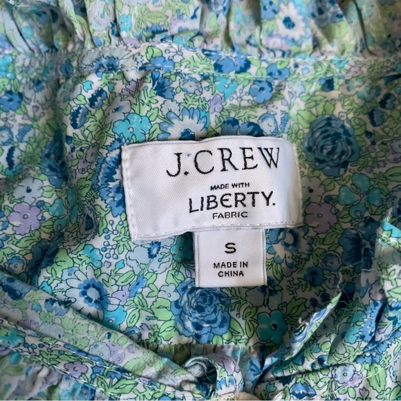 J. Crew Liberty Fabric Ruffle Trim Short Sleeve Blue Floral - Picture 12 of 14